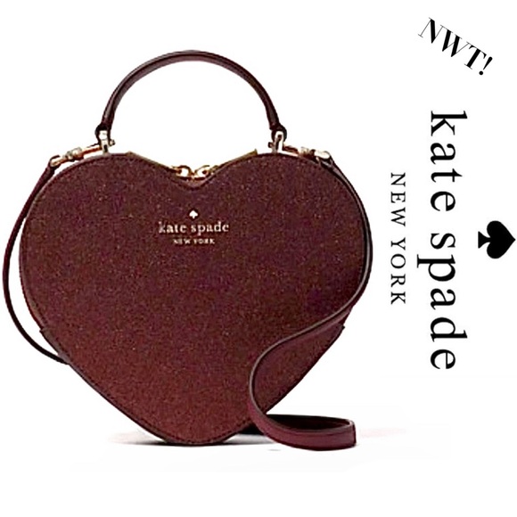 NWT Kate ♠️Spade Love Shack Glitter Heart Bag in Deep Nova Burgundy MSRP $329 - Picture 1 of 12